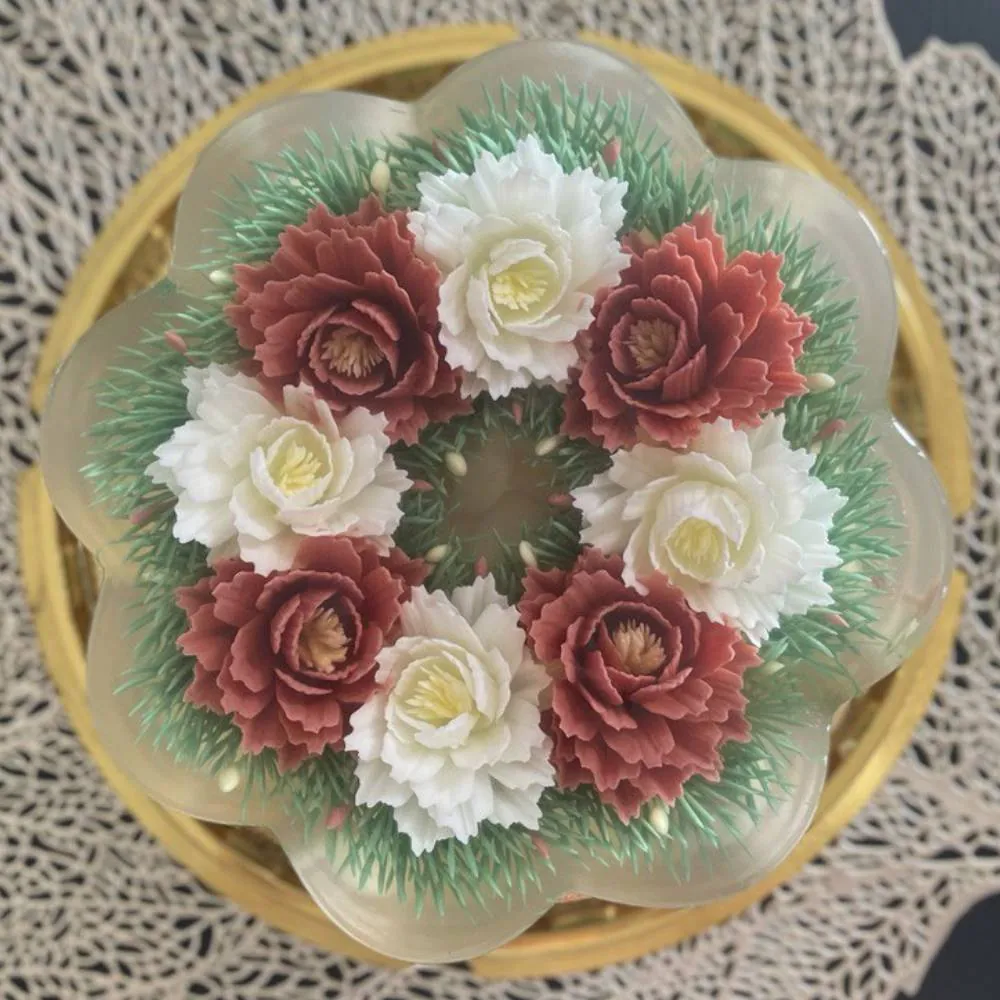 Crimson Noël Wreath 3D jelly cake, viewed from above