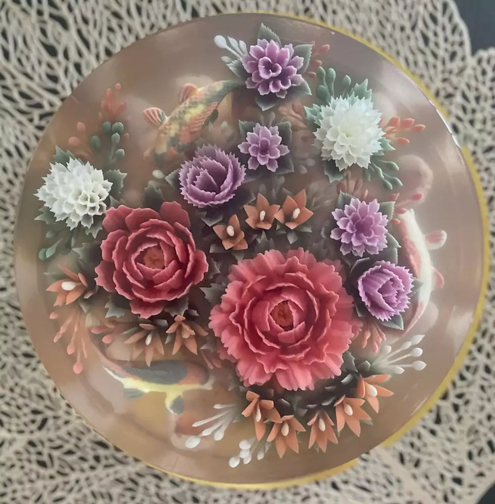 Crimson Peony Garden 3D jelly cake, viewed from above