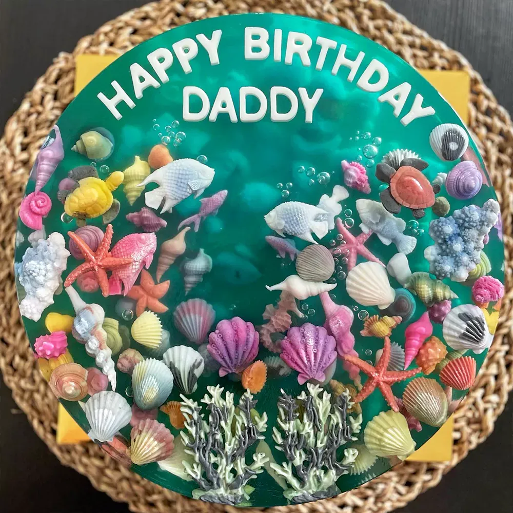 Emerald Shell Reef 3D jelly cake, viewed from above