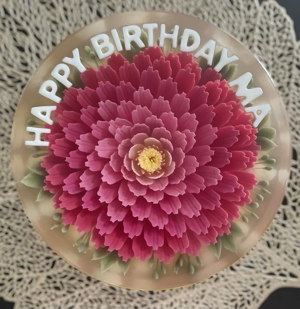 Grand Crimson Bloom 3D jelly cake, viewed from above
