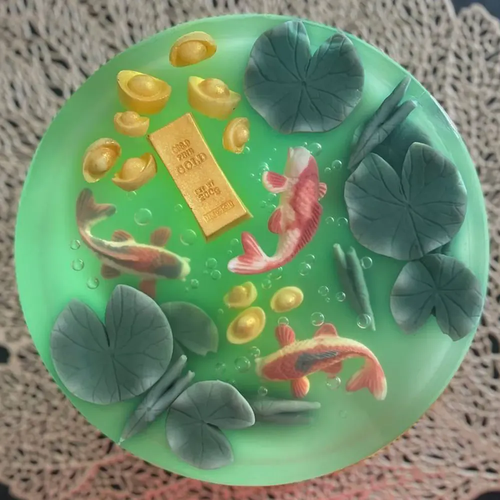 Jade Fortune Koi 3D jelly cake, viewed from above