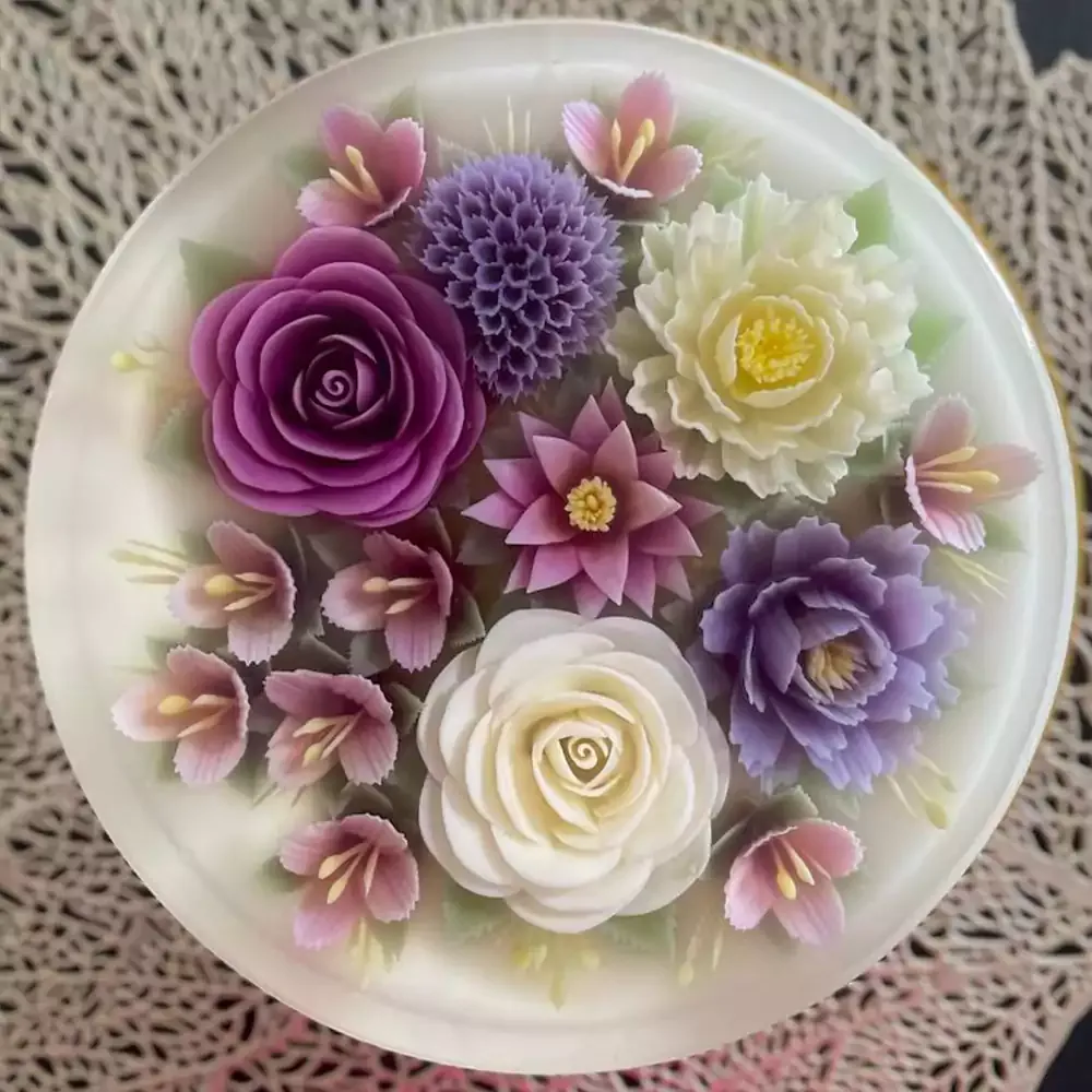Lavender Bouquet 3D jelly cake, viewed from above