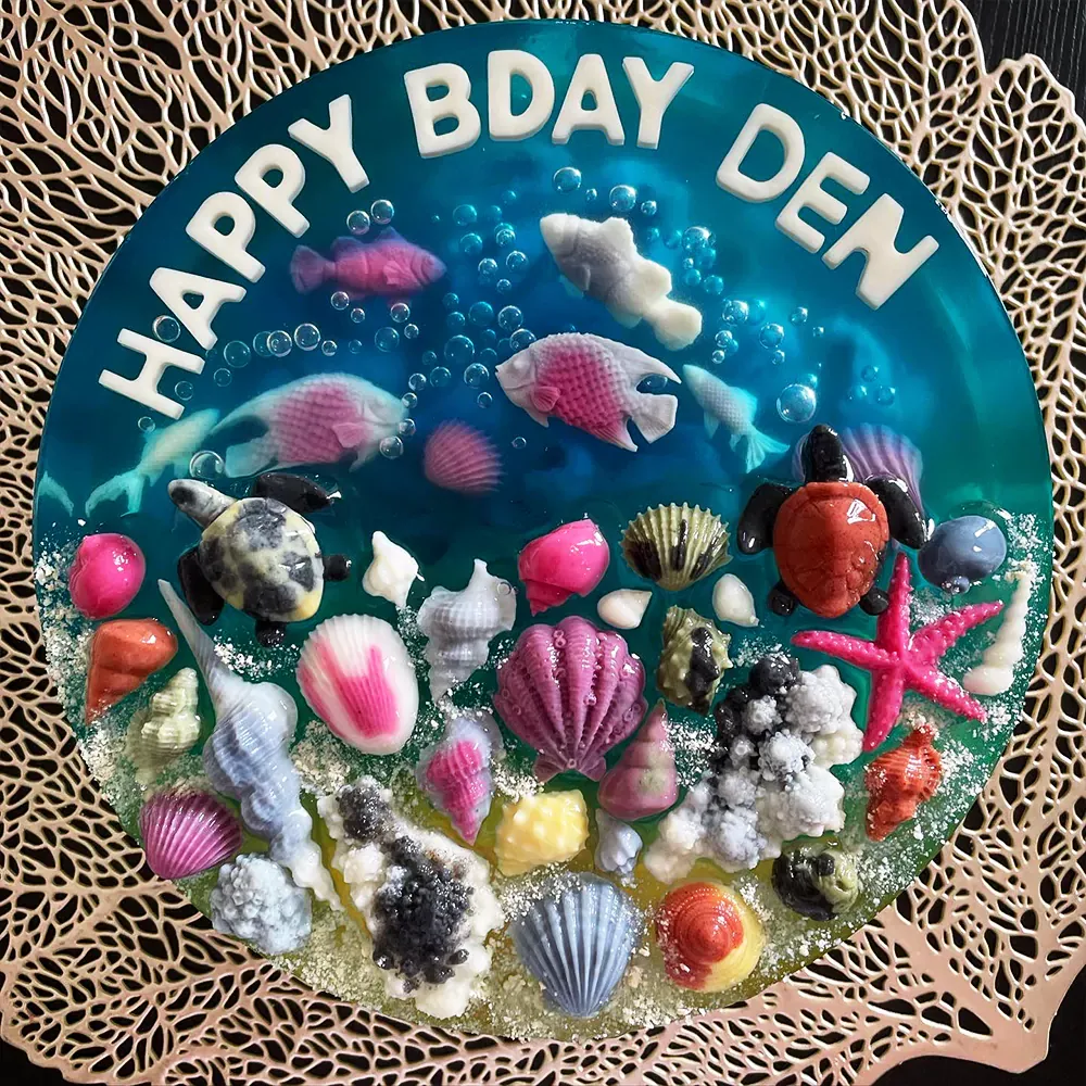 Ocean Blue Reef 3D jelly cake, viewed from above