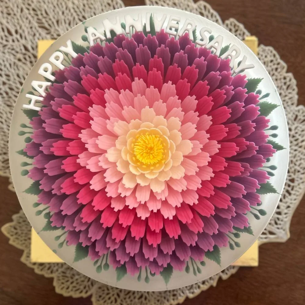 Ombré Dahlia 3D jelly cake, viewed from above