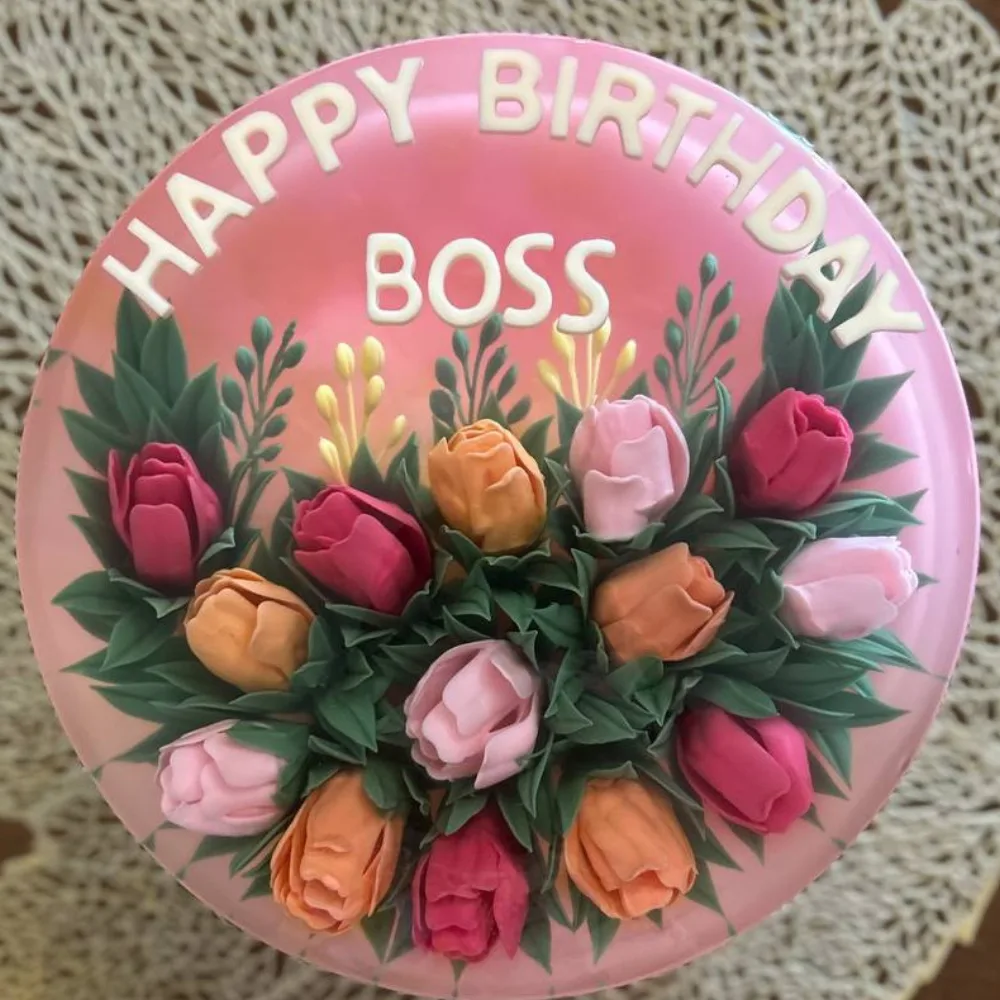 Pink Tulip Bouquet 3D jelly cake, viewed from above