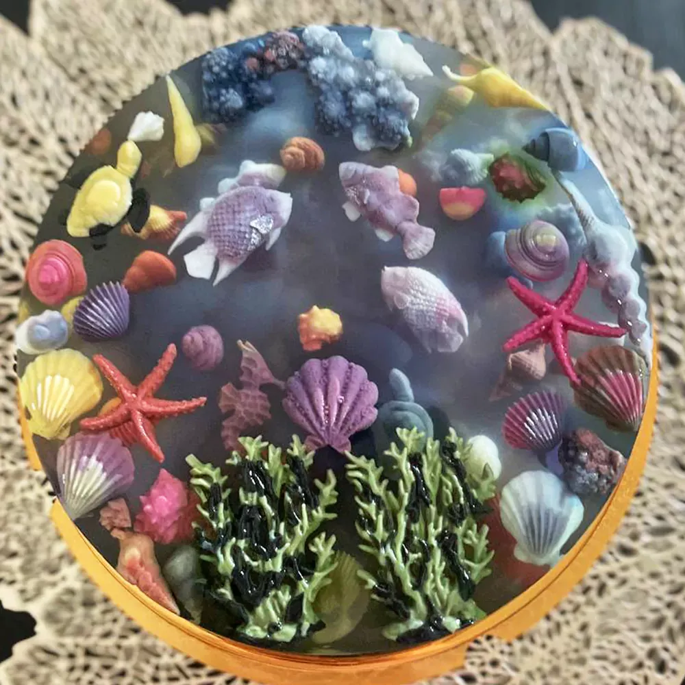 Seashell Reef 3D jelly cake, viewed from above