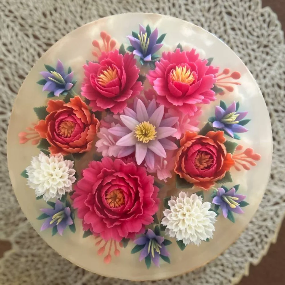 Sunset Lotus Bouquet 3D jelly cake, viewed from above