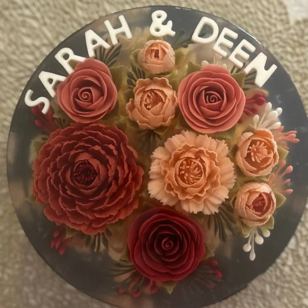 Terracotta Rose Garden 3D jelly cake, viewed from above