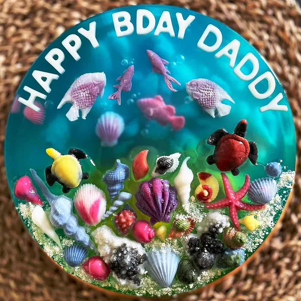 Turquoise Turtle Reef 3D jelly cake, viewed from above